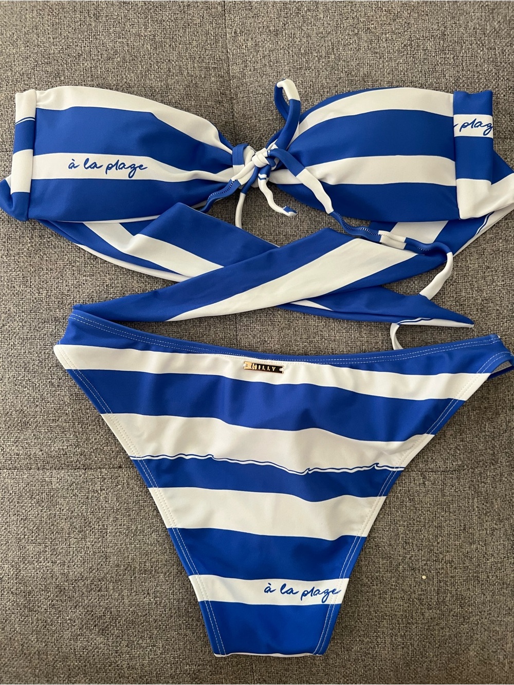 Milly Blue and White Striped Bandeau Bikini